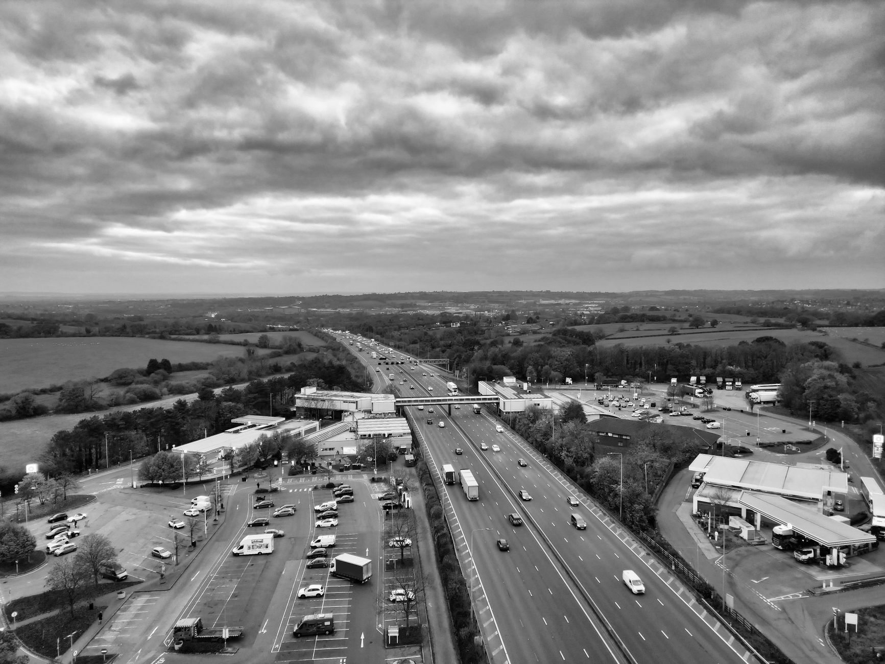 Aerial view of a motorway with traffic
