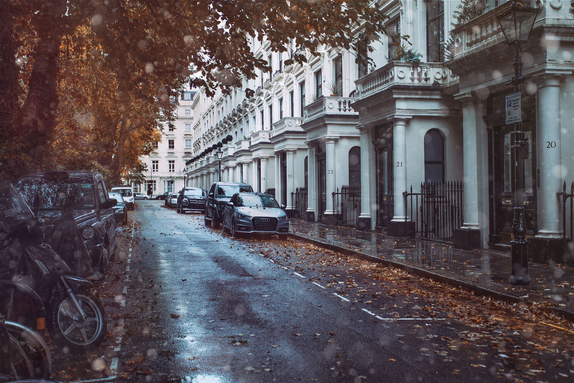 Cars parked along a city street
